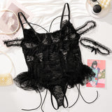 Camille Body Od Čipke Za Veliku Veličinu Senzualna Elegancija S Mrežastim Detaljima Podesive Naramenice I Prednje Vezanje