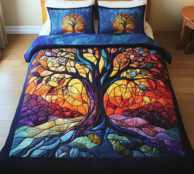 3 Piece Quilted Bedding Set – Tree Of Life