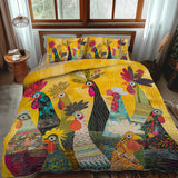 3 Piece Quilted Bed Linen Set - Roosters of the Dawn