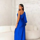 Melyssa Elegantna Jednoredna Večernja Maxi Haljina Sa Sjajnom Fluidnom Tkaninom I Drapiranom Siluetom