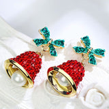 Božićne Naušnice Sa Mašnom I Zvoncima Od Nehrđajućeg Čelika Sa Kristalima I Umjetnim Perlama I Sigurnosnim Zatvaranjem