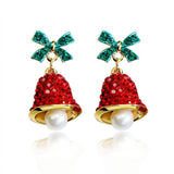 Božićne Naušnice Sa Mašnom I Zvoncima Od Nehrđajućeg Čelika Sa Kristalima I Umjetnim Perlama I Sigurnosnim Zatvaranjem