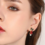 Božićne Naušnice Sa Mašnom I Zvoncima Od Nehrđajućeg Čelika Sa Kristalima I Umjetnim Perlama I Sigurnosnim Zatvaranjem