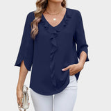 Ležerna Ženska Bluza Plava Sa Volanima Udobna Casual