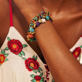 Slonova Retro Pletena Narukvica Sa Tirkizom I Bakrenim Akcentima Za Boho Stil I Slojevito Nošenje