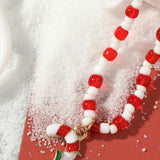 Emalirana Ogrlica S Perlama U Obliku Božićnog Štapića Podesiva Duljina Sa Zatvaračem Kukom I Očicom Iz Legure