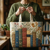 Handcrafted Quilted Bag - Books and Flowers