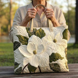 Handcrafted Quilted Bag – Elegant White Lilies
