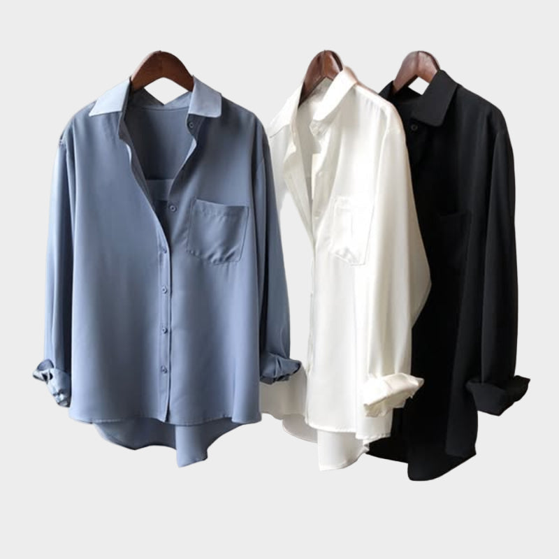 Elegantna Bluza Košulja Siva Sa Bijelim Ovratnikom