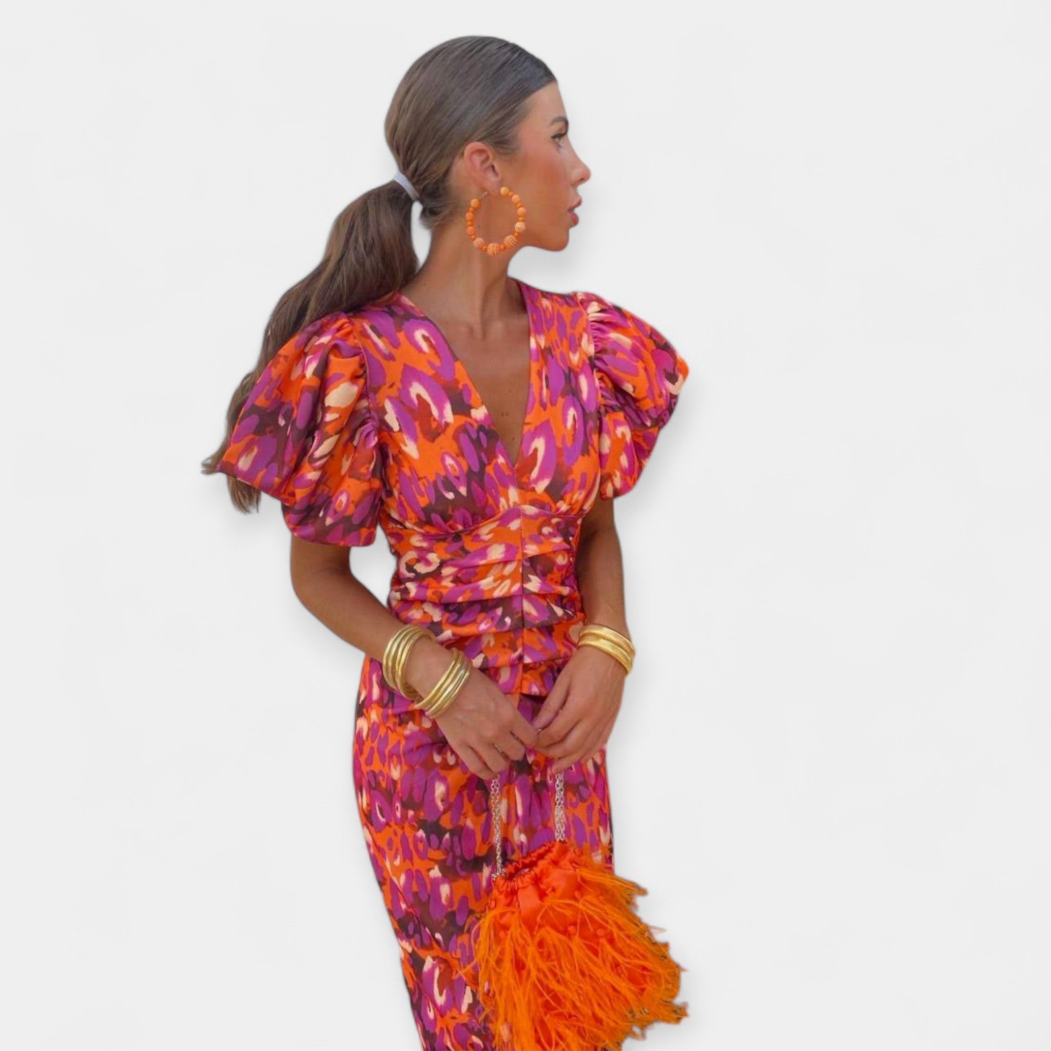 Haljina sa Rukavima i Volanima Satena za Vjenčanja