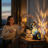 Mistična Mačka Vitražna Lampa S Živopisnim Sjajem U Dekoru