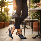 Crne Salonke S Oštrim Vrhom I Remenom Na Gležnju Visokom