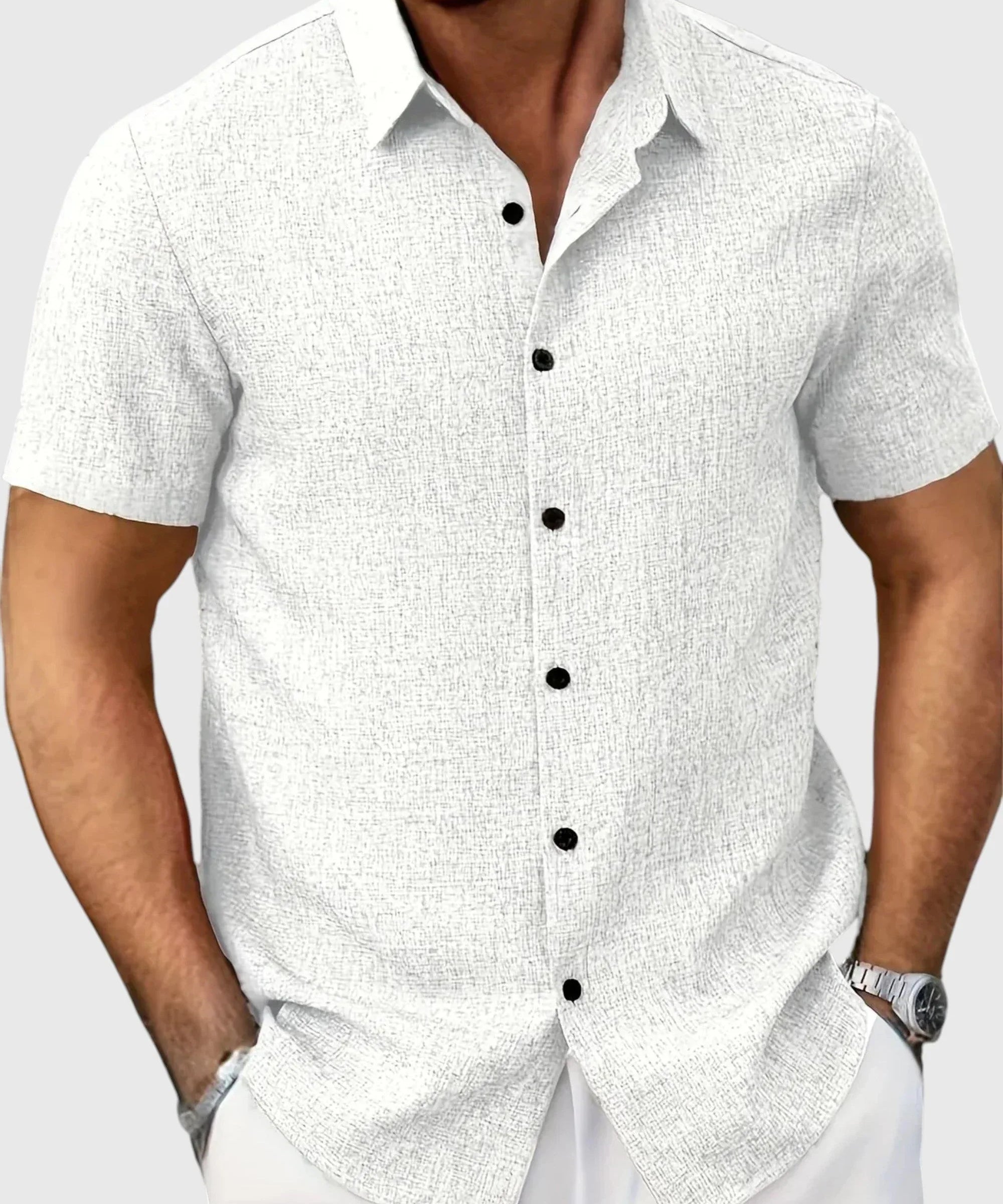 Juan | Camisa ligera de manga corta en mezcla de lino - Hala Madrid