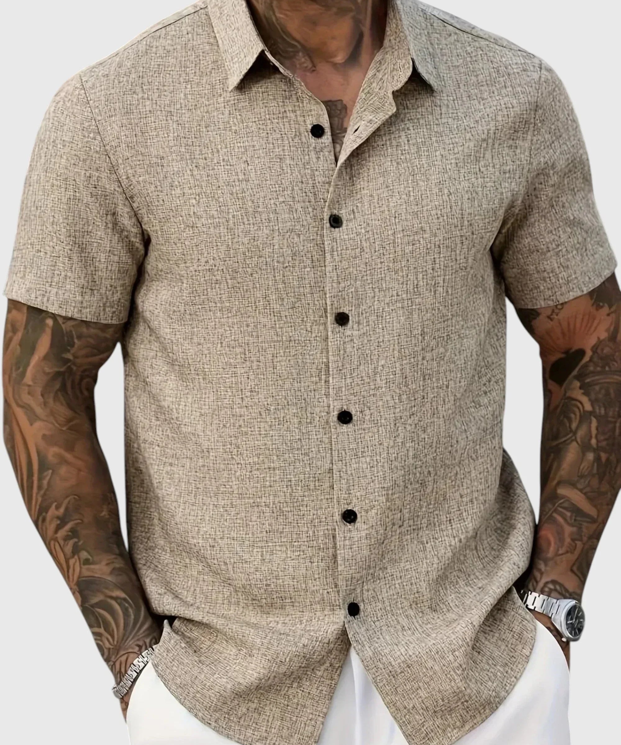 Juan | Camisa ligera de manga corta en mezcla de lino - Hala Madrid