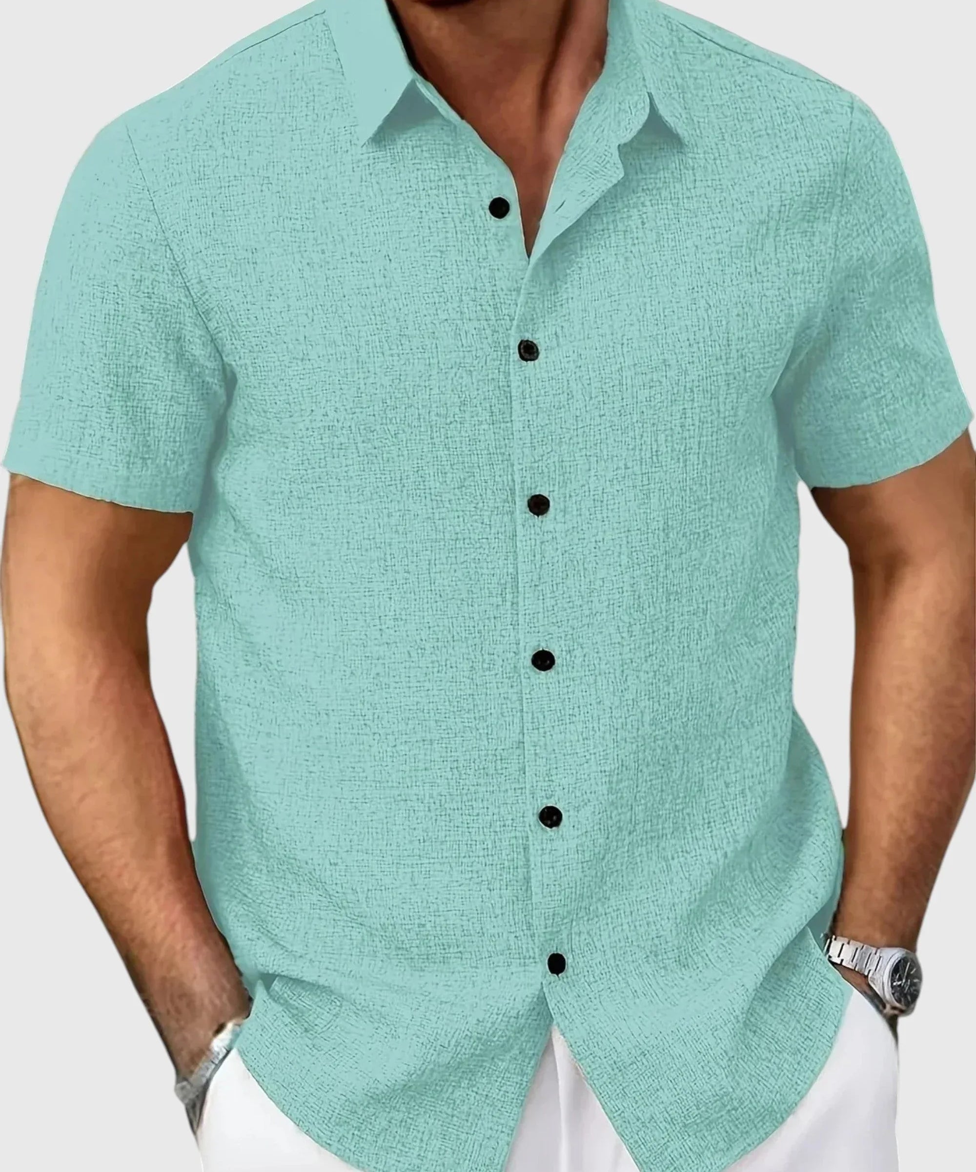 Juan | Camisa ligera de manga corta en mezcla de lino - Hala Madrid