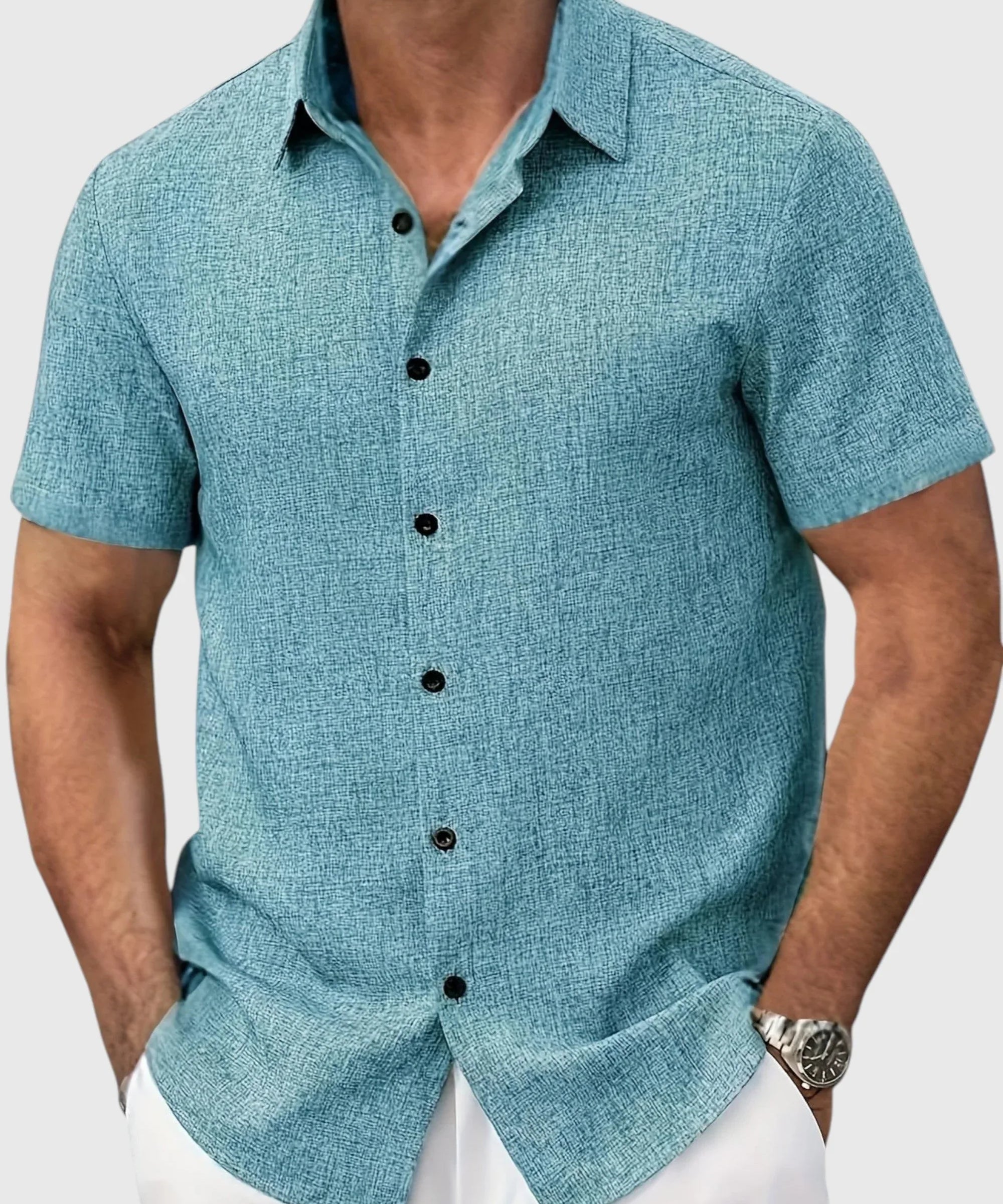 Juan | Camisa ligera de manga corta en mezcla de lino - Hala Madrid